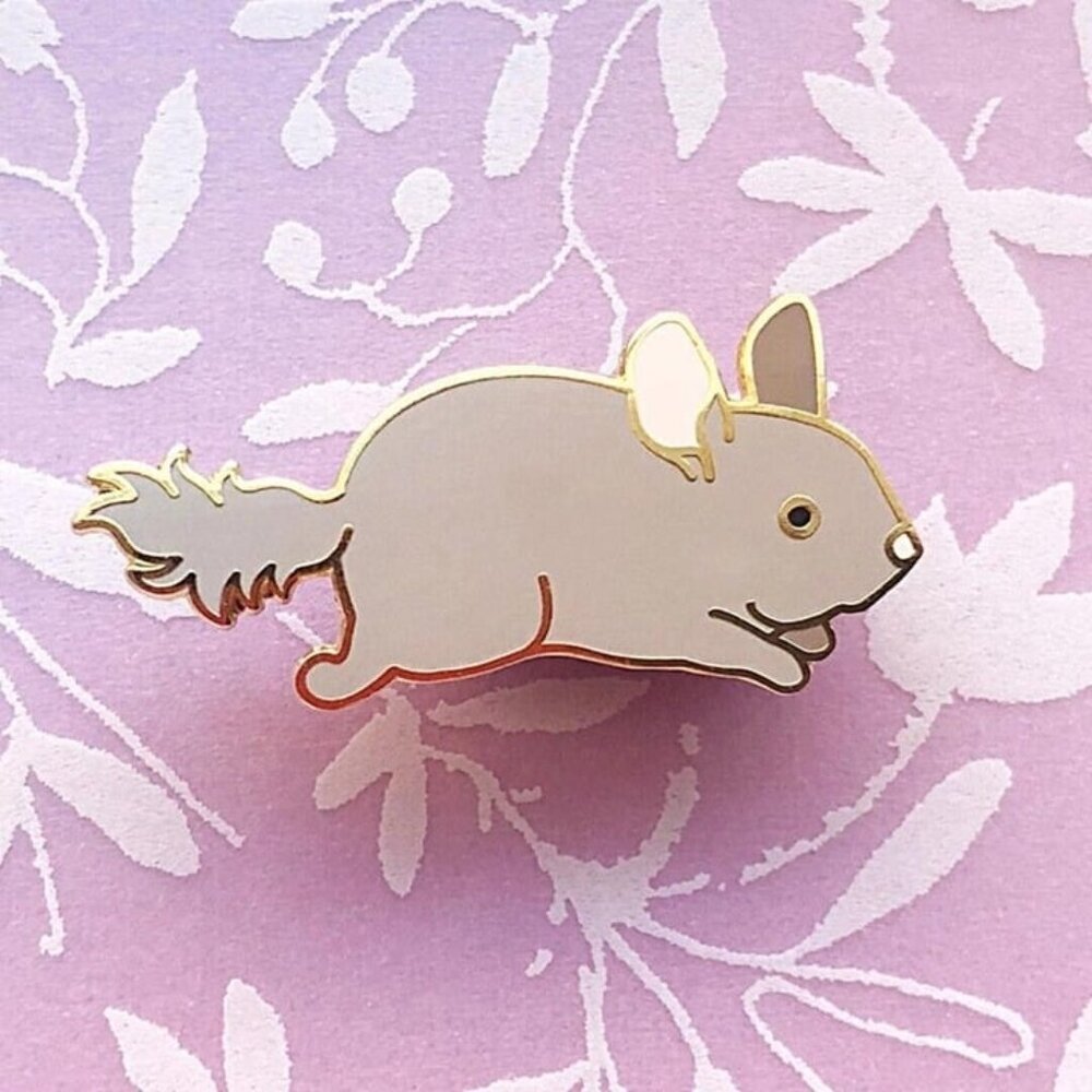 Chibi Pet Chinchilla Enamel Pin -‎ Gold Plated Animal Jewelry & Brooch